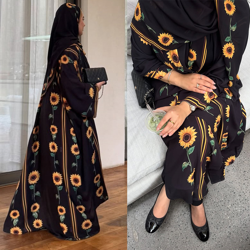Street Fashion Dubai - Robe cardigan Dubaï avec foulard, imprimé