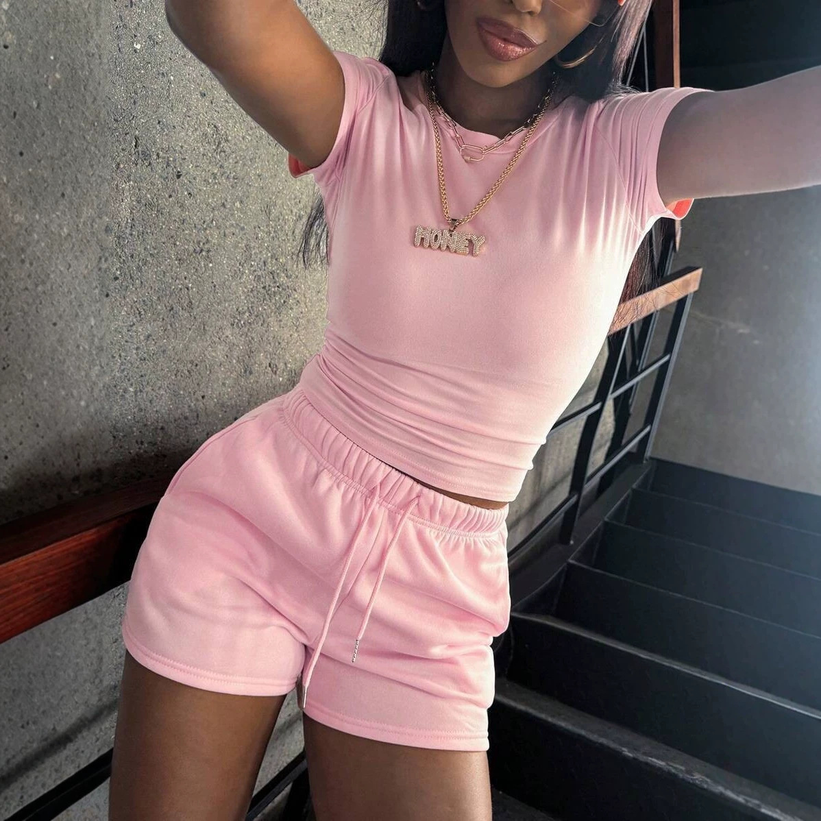 Street Fashion China Girl - Ensemble de sport décontracté rose 2