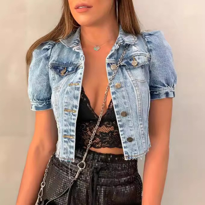 Distressed Jean Rip - Veste en jean pour femme, coupe