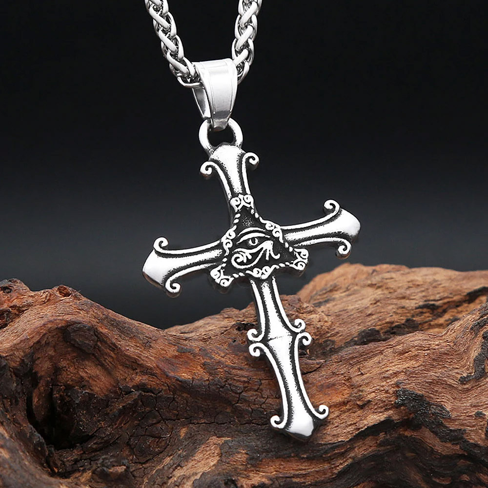 Street Fashion Egypt - Collier Pendentif Croix Œil Tout-Voyant Gothique