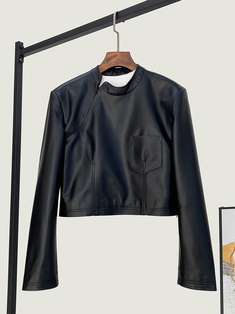 Street Fashion Fall 2025 - Manteau court en cuir véritable de