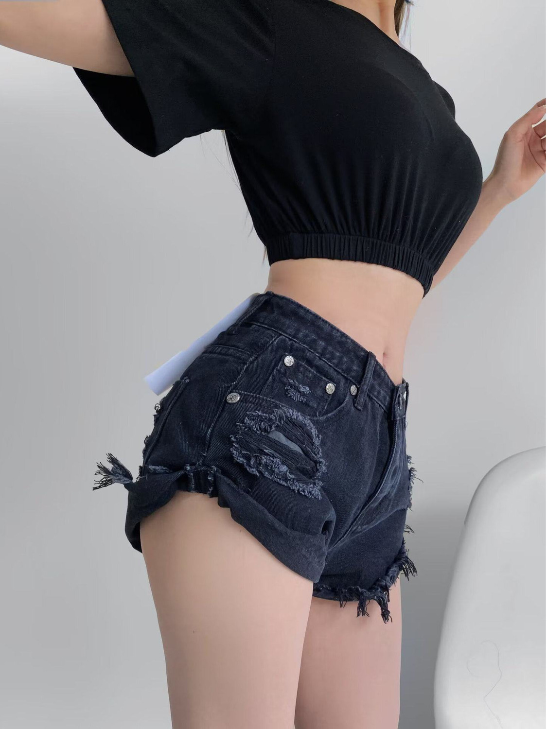 Distressed Jean Rip - Shorts en jean déchirés taille basse