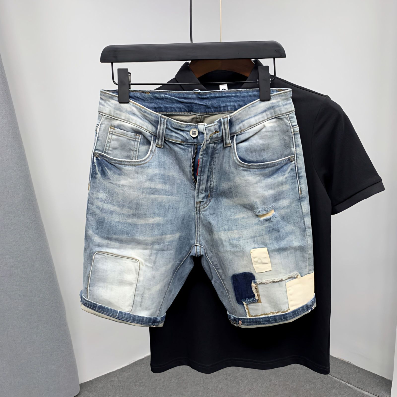 Distressed Jean Rip - Short en jean droit pour homme,