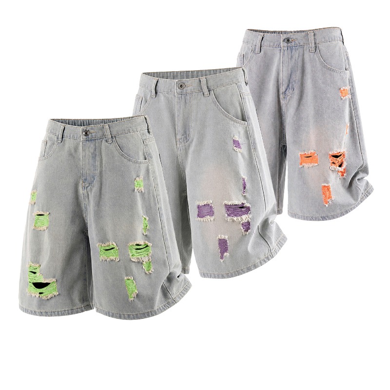 Shorts en jean déchirés doublé - Distressed Jean Rip avis et prix