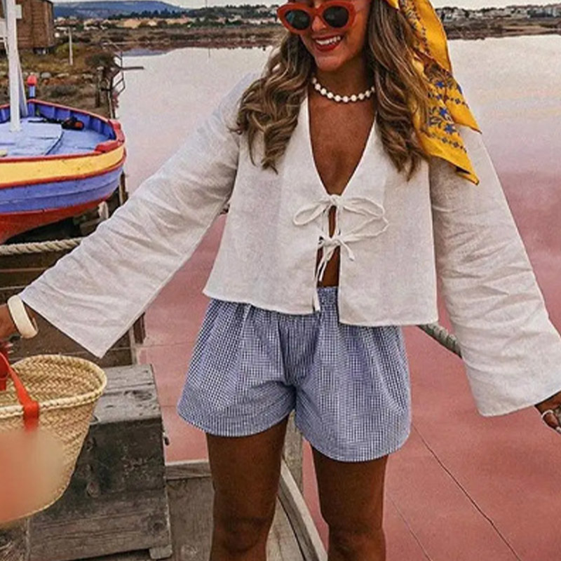 Chemise d'été à lacets pour fe - Street Fashion Necklace avis et prix