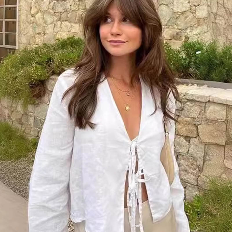 Chemise d'été à lacets pour fe - Street Fashion Necklace avis et prix